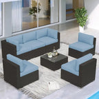 7 Piece Outdoor Patio Furniture Set Grey/Black Wicker Conversation Sectional Sofa Set with Coffee Table and Cushions