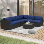 7 Piece Outdoor Patio Furniture Set Grey/Black Wicker Conversation Sectional Sofa Set with Coffee Table and Cushions