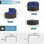 7 Piece Outdoor Patio Furniture Set Grey/Black Wicker Conversation Sectional Sofa Set with Coffee Table and Cushions