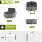 7 Piece Outdoor Patio Furniture Set Grey/Black Wicker Conversation Sectional Sofa Set with Coffee Table and Cushions