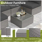 7 Piece Outdoor Patio Furniture Set Grey/Black Wicker Conversation Sectional Sofa Set with Coffee Table and Cushions