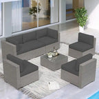 7 Piece Outdoor Patio Furniture Set Grey/Black Wicker Conversation Sectional Sofa Set with Coffee Table and Cushions