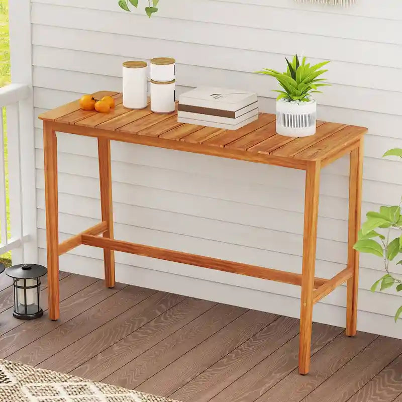 Costway 54 x 22 Acacia Wood Counter Height Table with Slatted - See Details