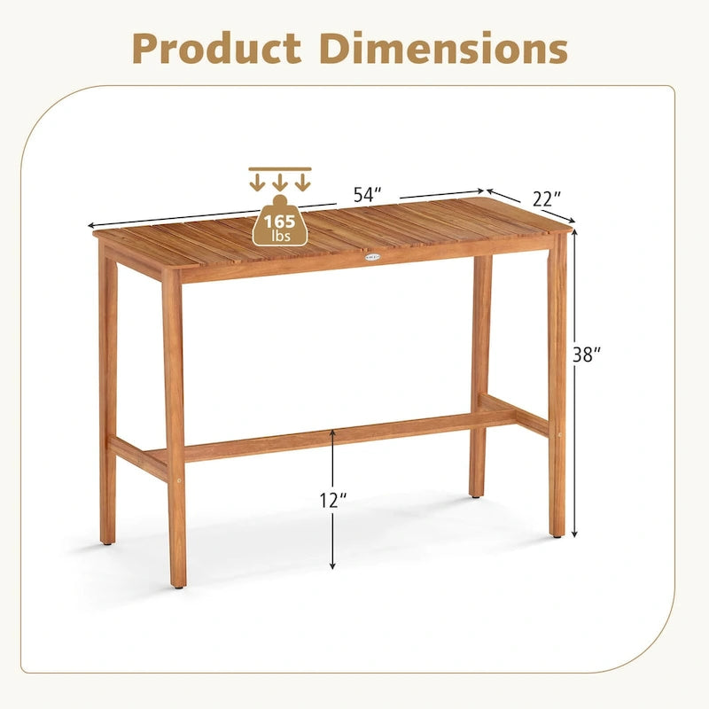 Costway 54 x 22 Acacia Wood Counter Height Table with Slatted - See Details