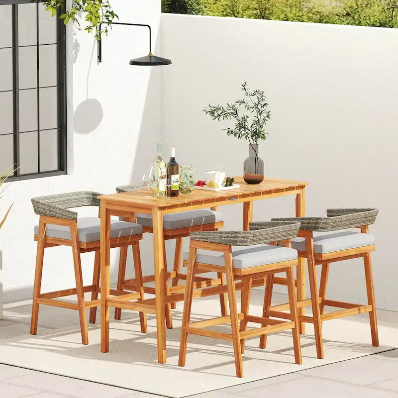 Costway 54 x 22 Acacia Wood Counter Height Table with Slatted - See Details