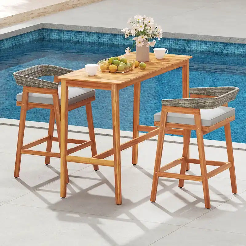 Costway 54 x 22 Acacia Wood Counter Height Table with Slatted - See Details