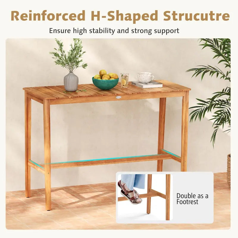 Costway 54 x 22 Acacia Wood Counter Height Table with Slatted - See Details