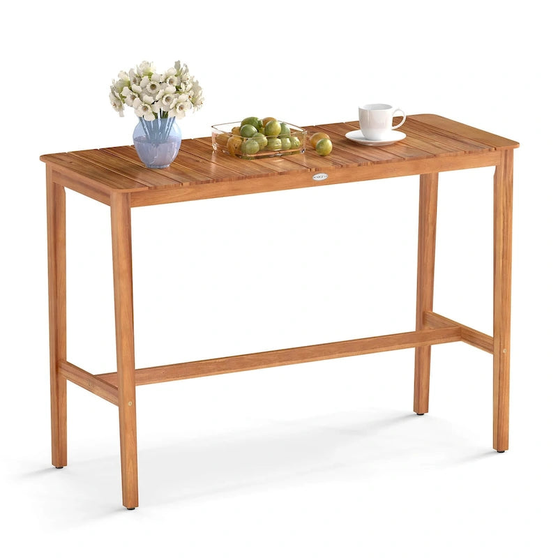 Costway 54 x 22 Acacia Wood Counter Height Table with Slatted - See Details