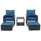 5 Pieces Outdoor Wicker Patio Furniture Set with Ottomans and coffee table