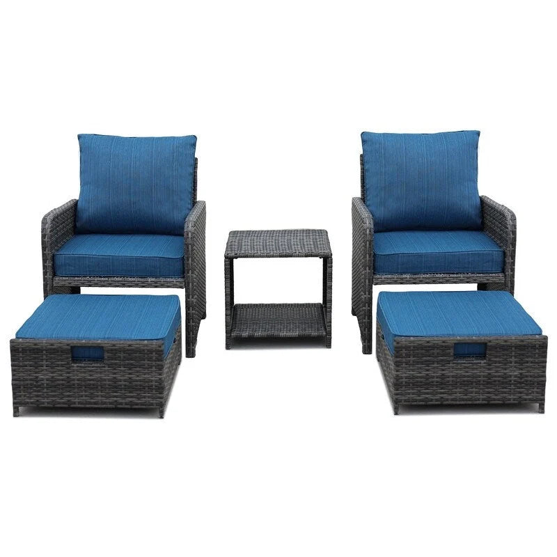5 Pieces Outdoor Wicker Patio Furniture Set with Ottomans and coffee table