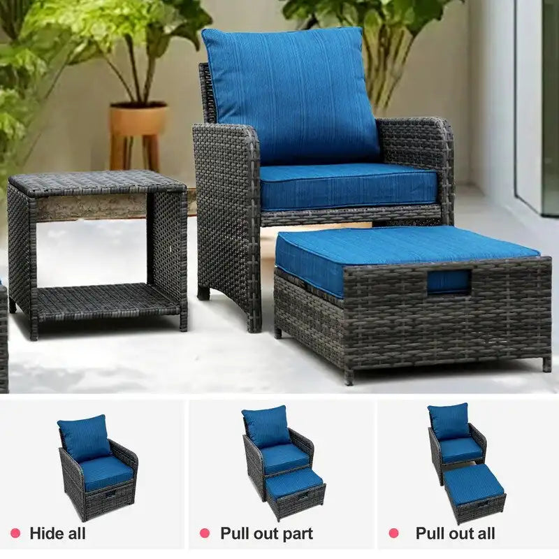5 Pieces Outdoor Wicker Patio Furniture Set with Ottomans and coffee table