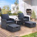 5 Pieces Outdoor Wicker Patio Furniture Set with Ottomans and coffee table