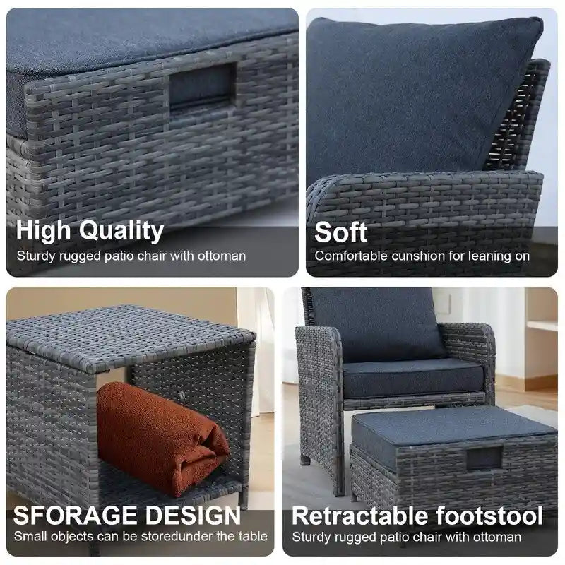 5 Pieces Outdoor Wicker Patio Furniture Set with Ottomans and coffee table