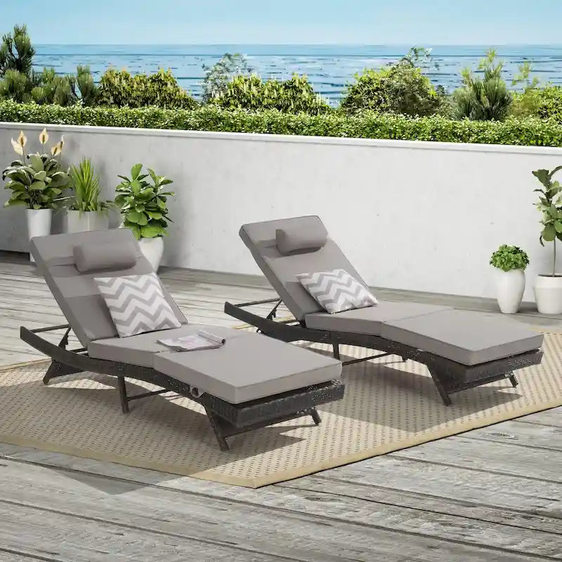 Outdoor Wicker Long Reclining Chair Set of 2