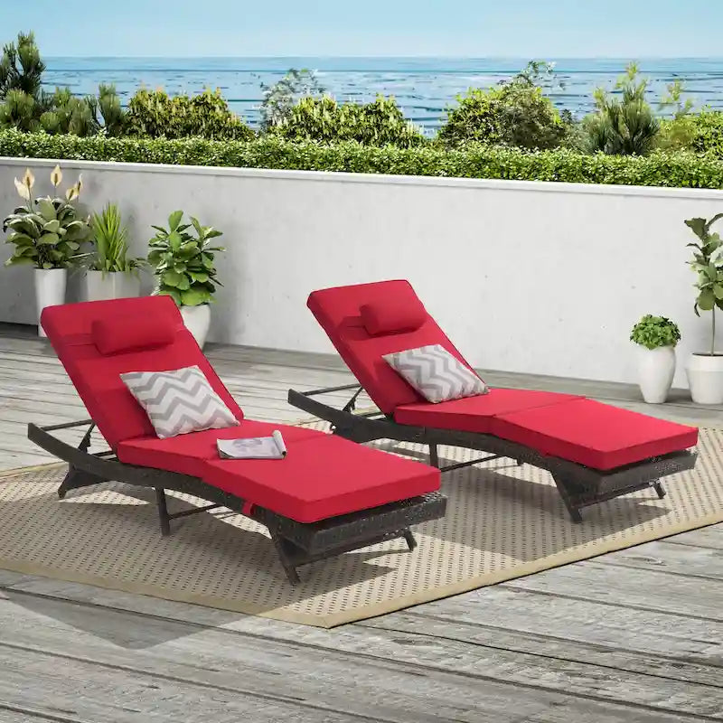 Outdoor Wicker Long Reclining Chair Set of 2