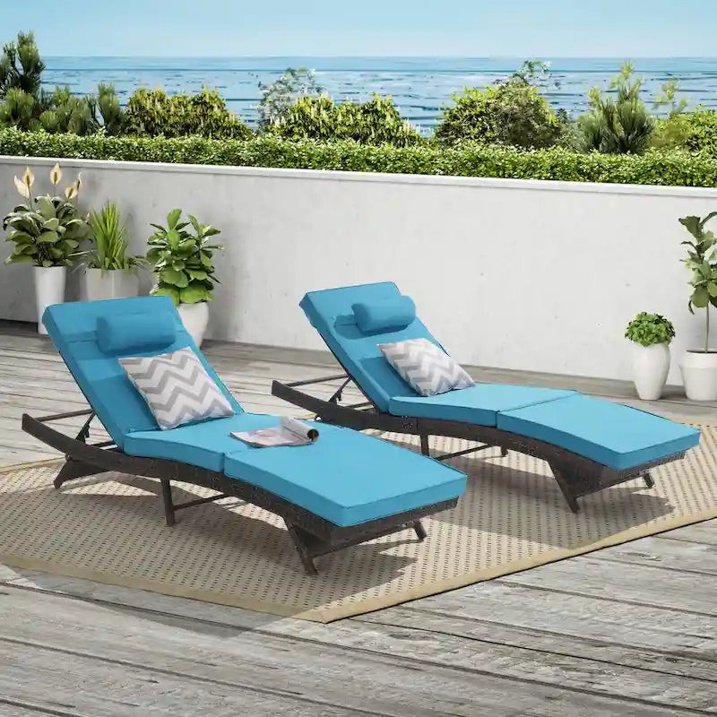 Outdoor Wicker Long Reclining Chair Set of 2