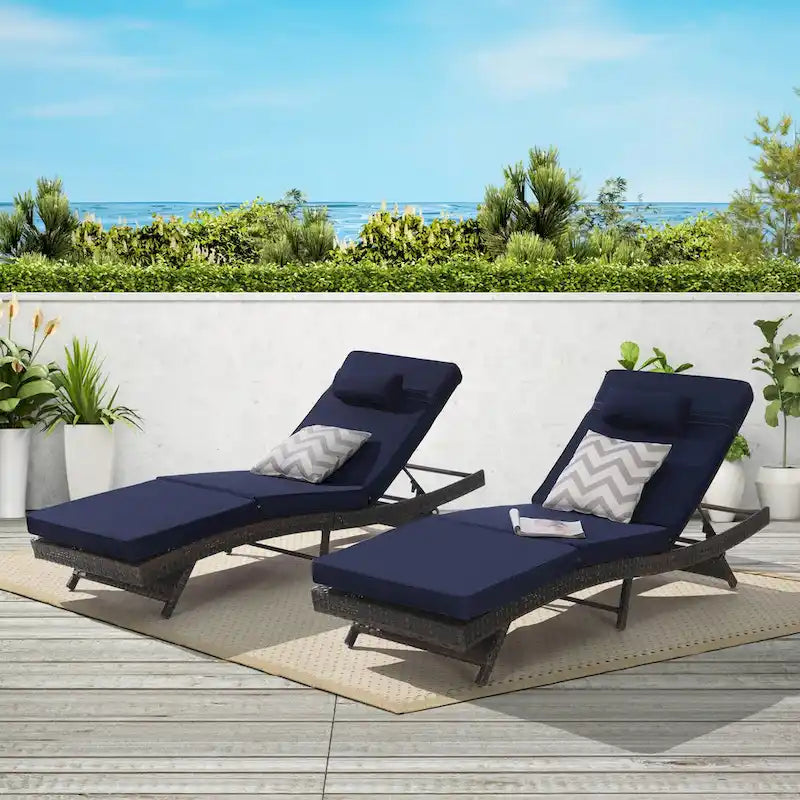 Outdoor Wicker Long Reclining Chair Set of 2