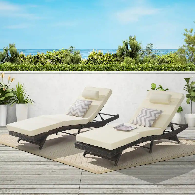 Outdoor Wicker Long Reclining Chair Set of 2