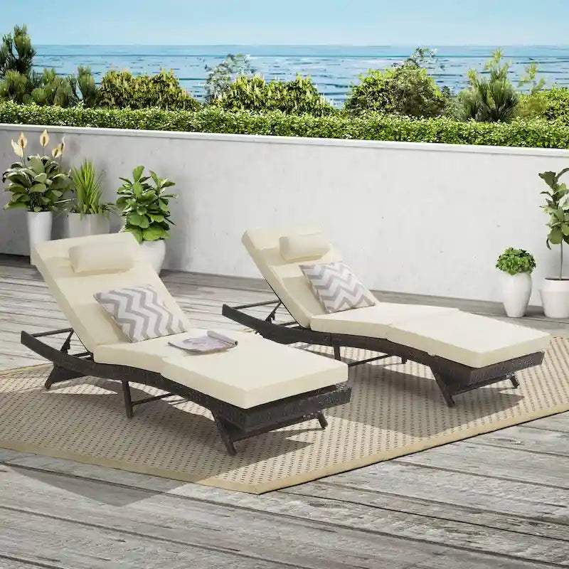 Outdoor Wicker Long Reclining Chair Set of 2