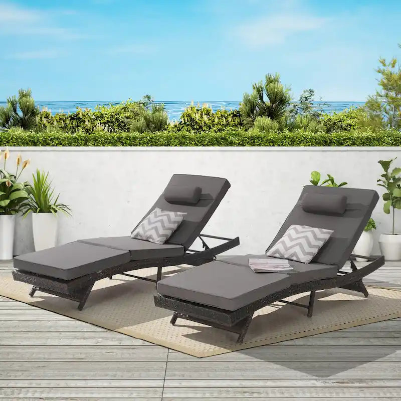 Outdoor Wicker Long Reclining Chair Set of 2