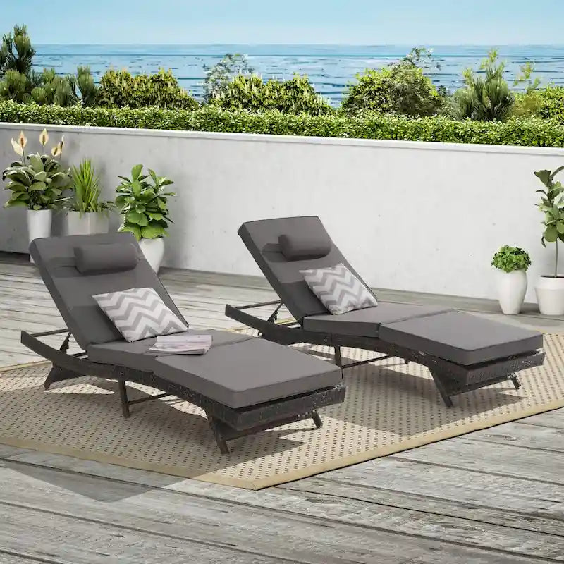 Outdoor Wicker Long Reclining Chair Set of 2