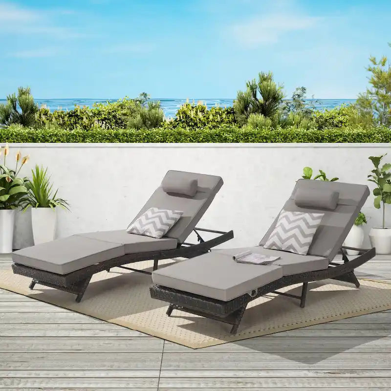 Outdoor Wicker Long Reclining Chair Set of 2