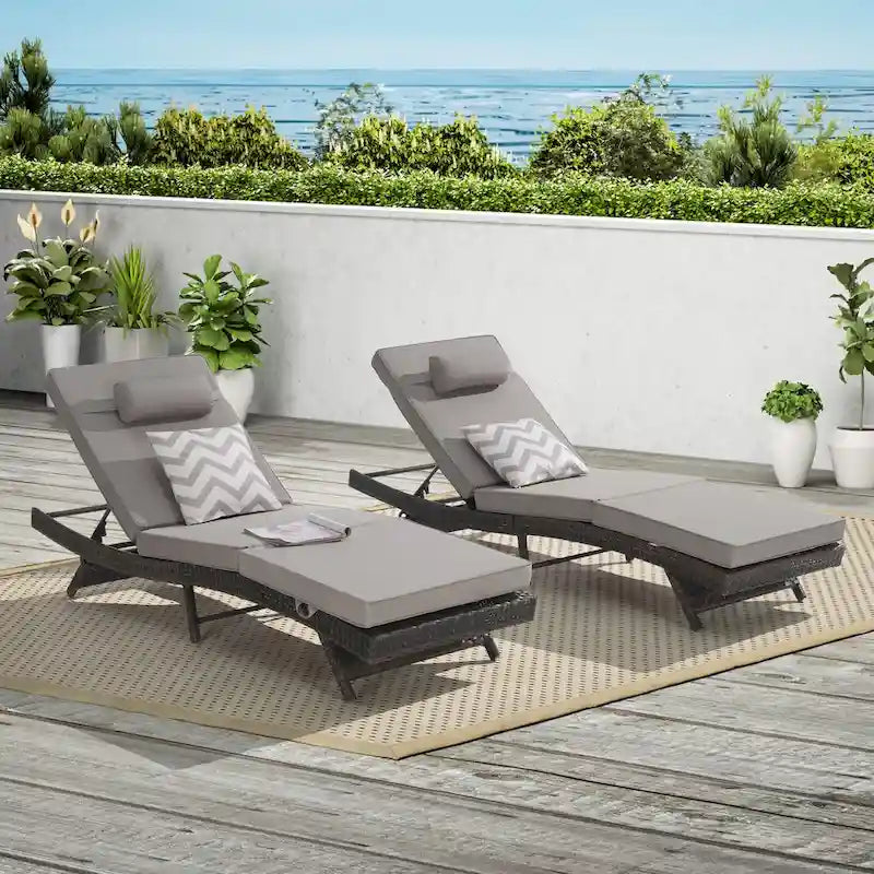 Outdoor Wicker Long Reclining Chair Set of 2