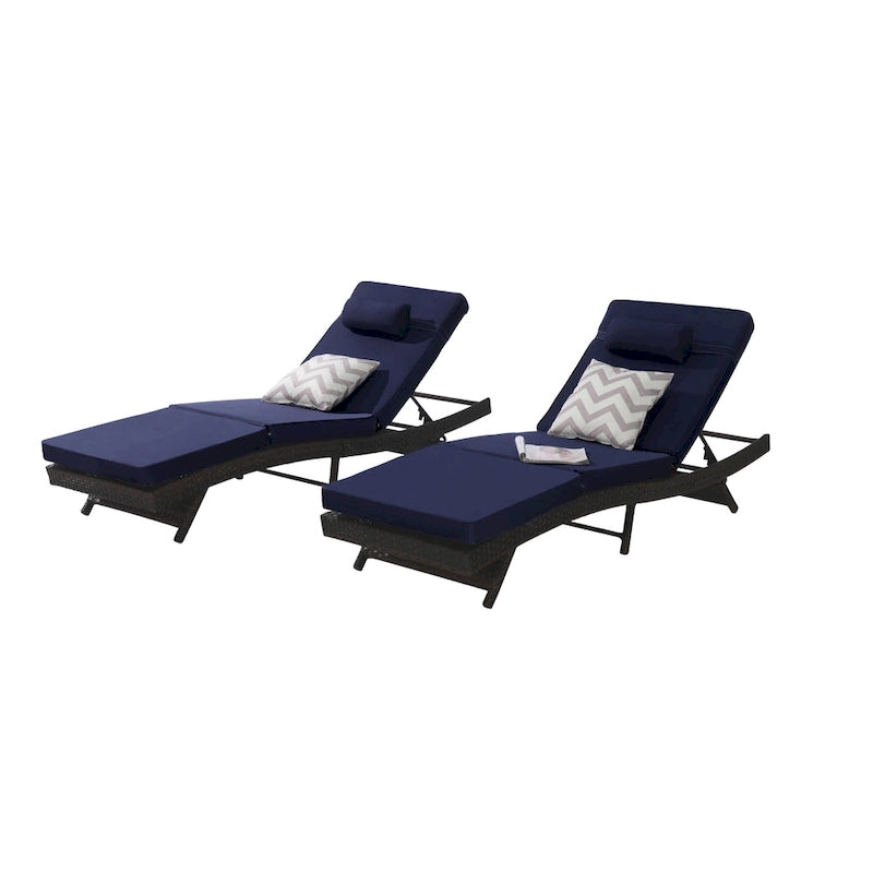 Outdoor Wicker Long Reclining Chair Set of 2