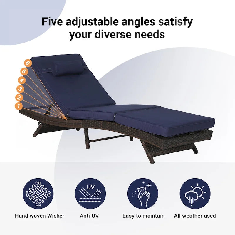 Outdoor Wicker Long Reclining Chair Set of 2
