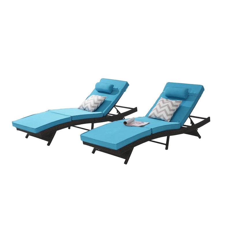 Outdoor Wicker Long Reclining Chair Set of 2