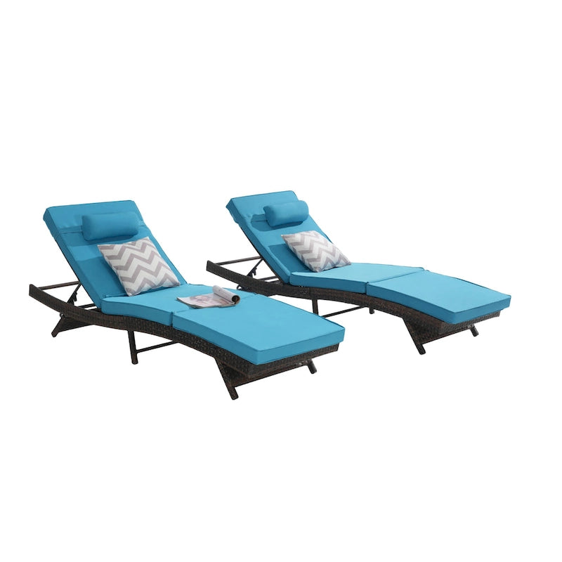 Outdoor Wicker Long Reclining Chair Set of 2