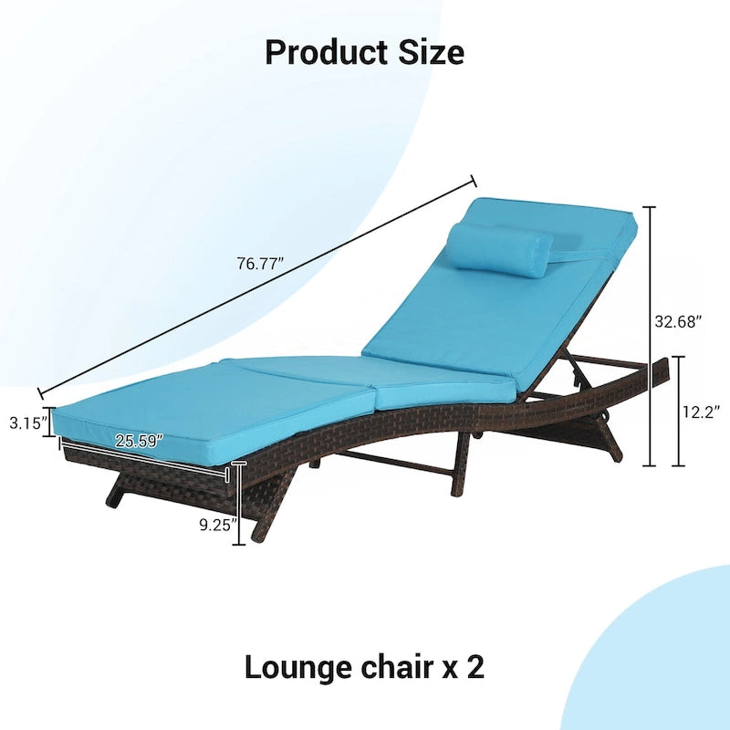 Outdoor Wicker Long Reclining Chair Set of 2