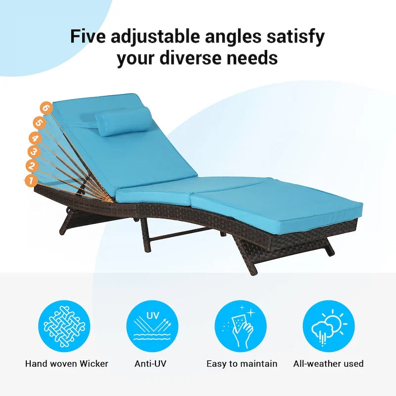 Outdoor Wicker Long Reclining Chair Set of 2