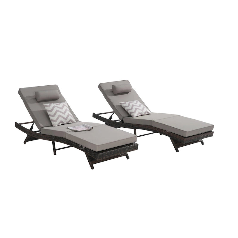Outdoor Wicker Long Reclining Chair Set of 2