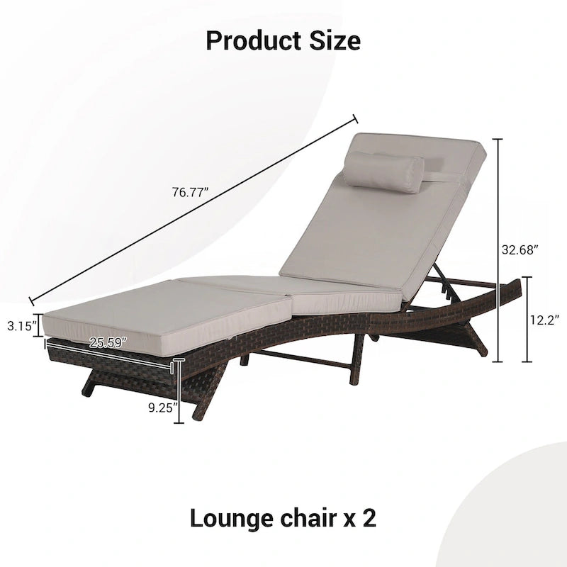 Outdoor Wicker Long Reclining Chair Set of 2