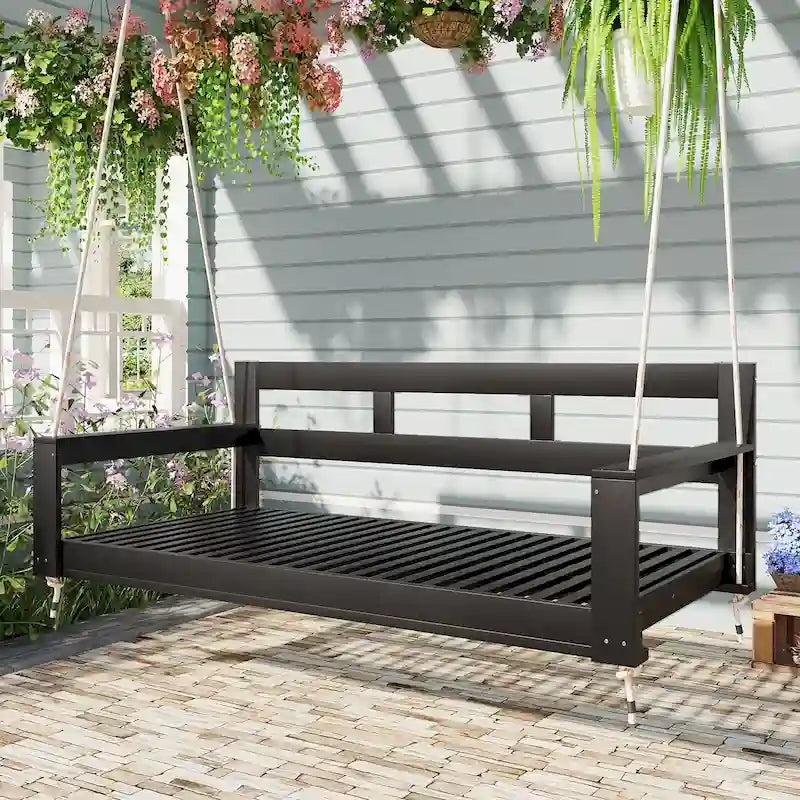 Patio Wooden Twin Size Porch Swing Daybed Frame