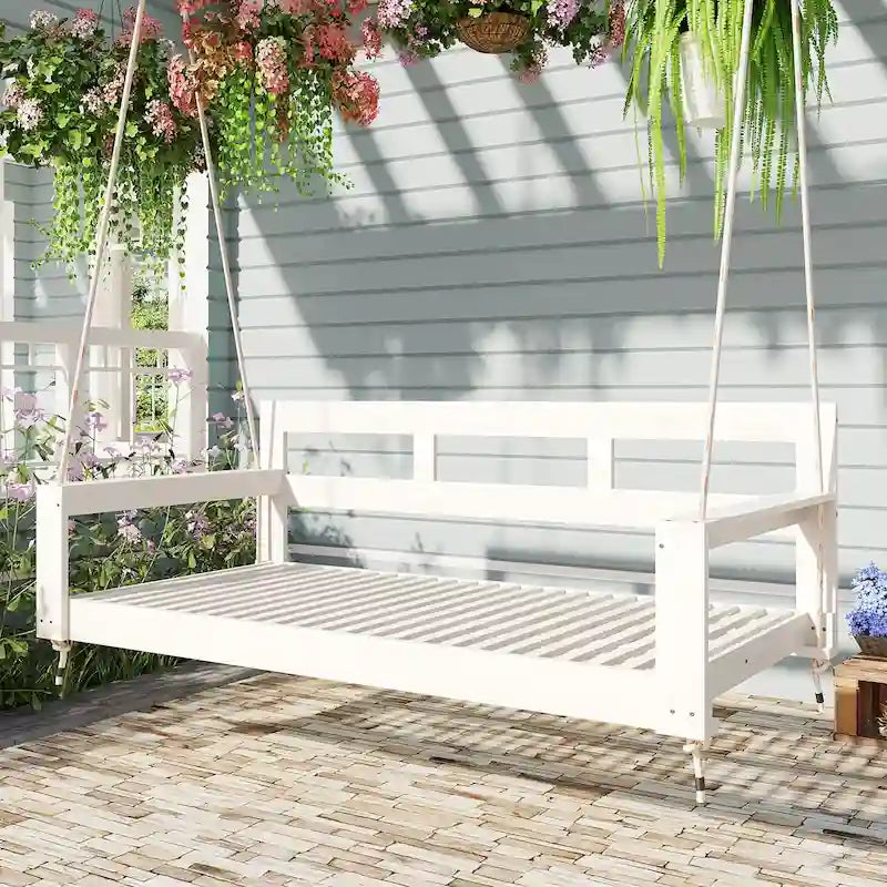 Patio Wooden Twin Size Porch Swing Daybed Frame