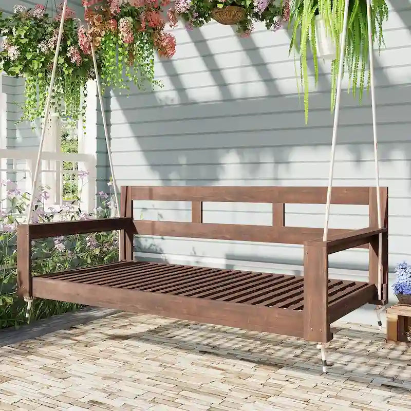 Patio Wooden Twin Size Porch Swing Daybed Frame