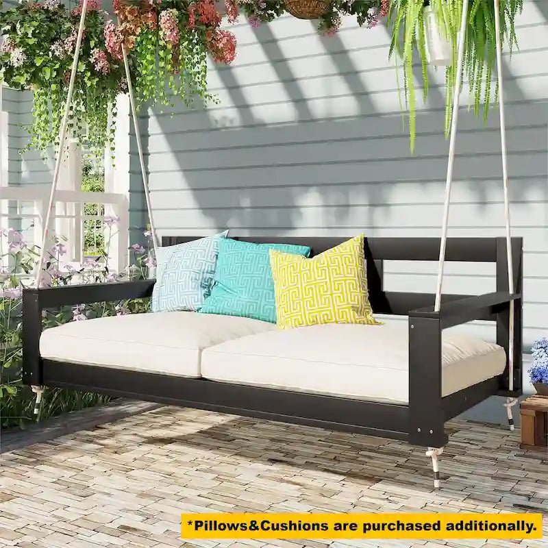 Patio Wooden Twin Size Porch Swing Daybed Frame