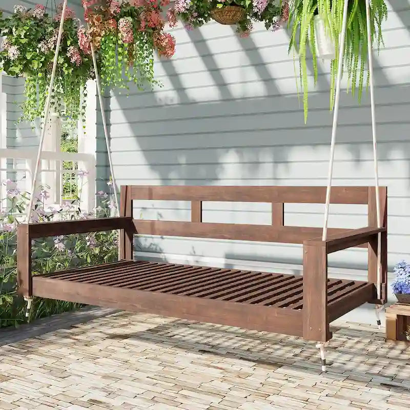 Patio Wooden Twin Size Porch Swing Daybed Frame
