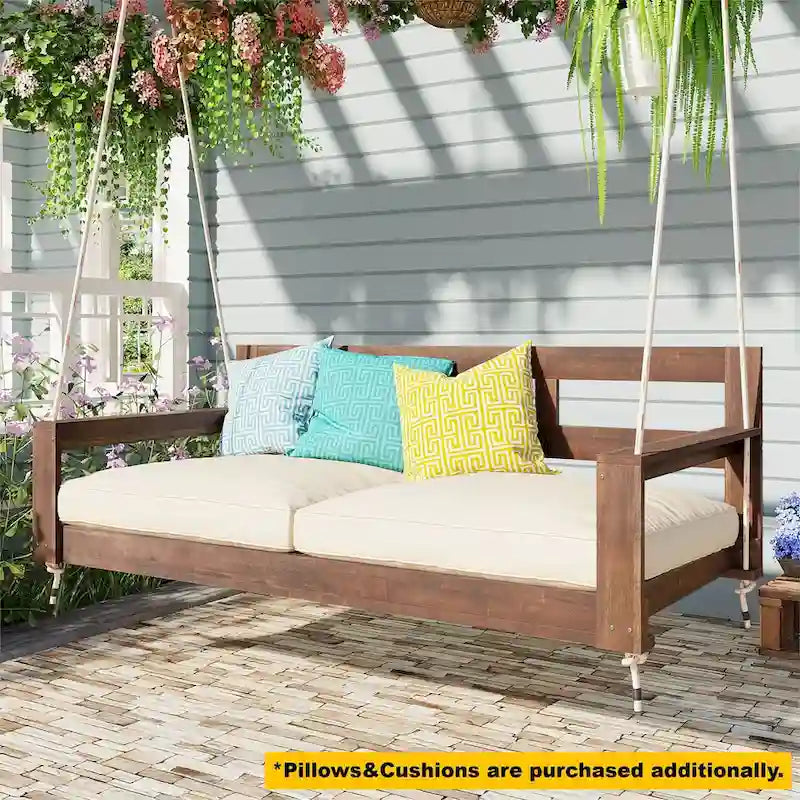 Patio Wooden Twin Size Porch Swing Daybed Frame