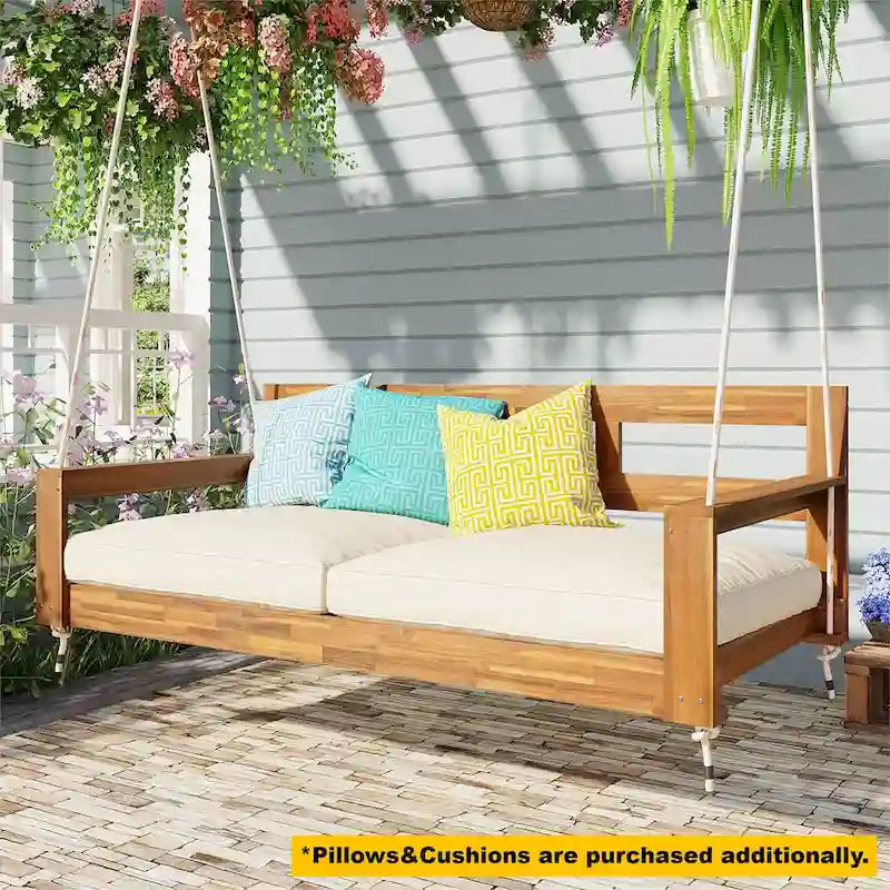 Patio Wooden Twin Size Porch Swing Daybed Frame