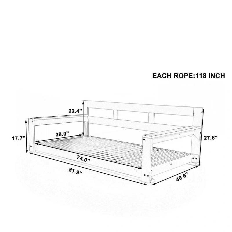 Patio Wooden Twin Size Porch Swing Daybed Frame