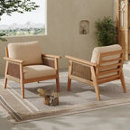 Outdoor Acacia Wood and Rope Patio Chair with Cushions (Set of 2)