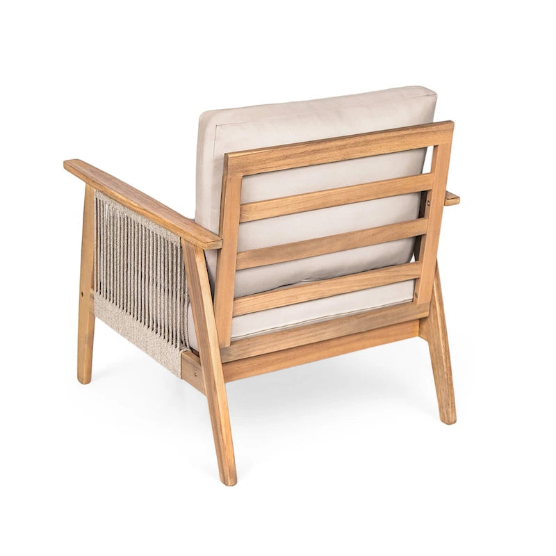 Outdoor Acacia Wood and Rope Patio Chair with Cushions (Set of 2)