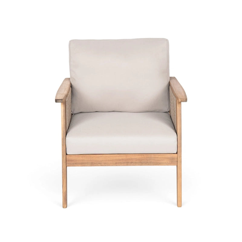 Outdoor Acacia Wood and Rope Patio Chair with Cushions (Set of 2)