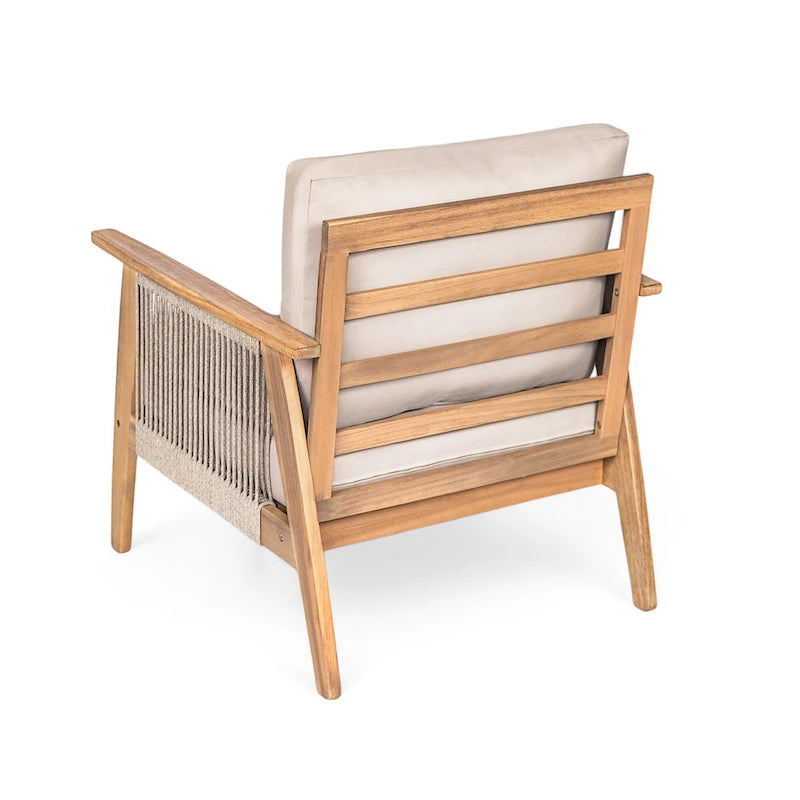 Outdoor 4-piece Acacia Wood and Rope Sectional Patio Sofa Set