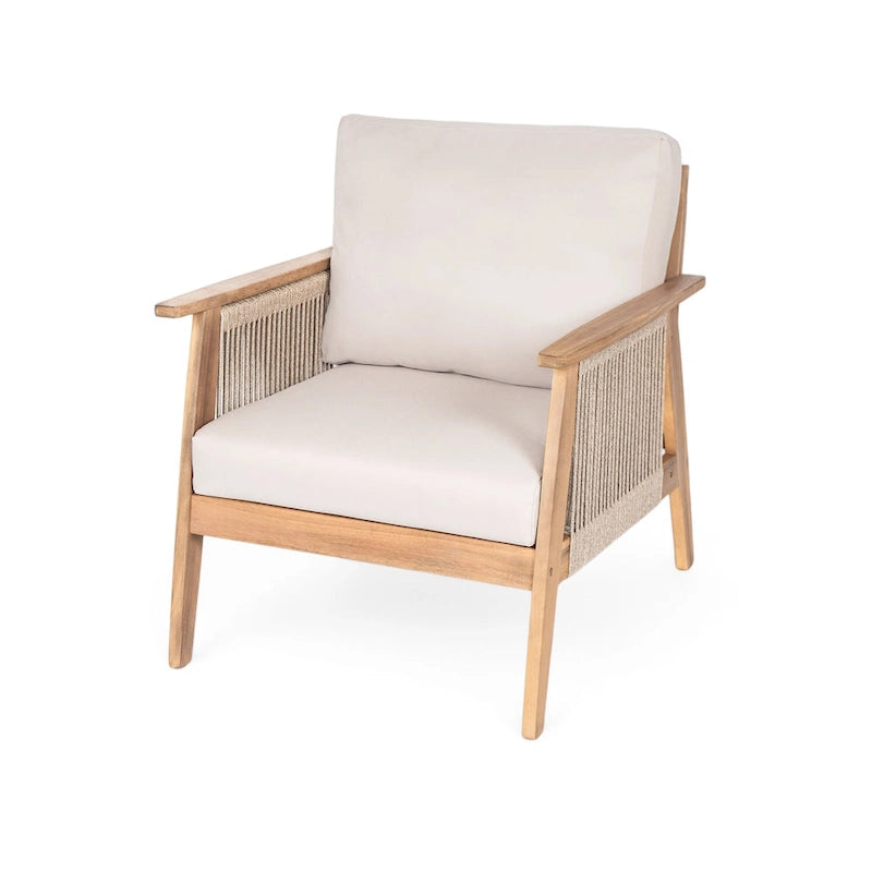 Outdoor 4-piece Acacia Wood and Rope Sectional Patio Sofa Set