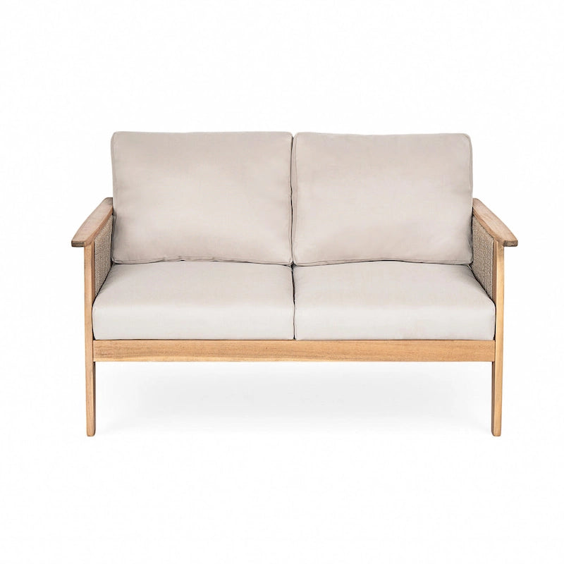 Outdoor 4-piece Acacia Wood and Rope Sectional Patio Sofa Set