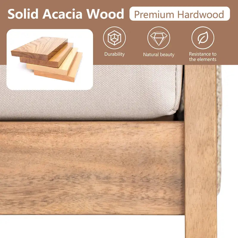 Outdoor 4-piece Acacia Wood and Rope Sectional Patio Sofa Set